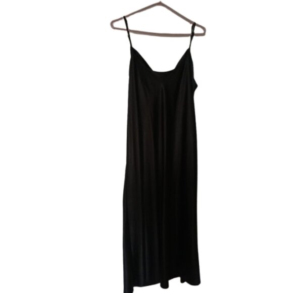 Emma & Michele Solid Black Satin Spaghetti Strap Cowl Midi Dress Vamp Goth- XL - Picture 6 of 7
